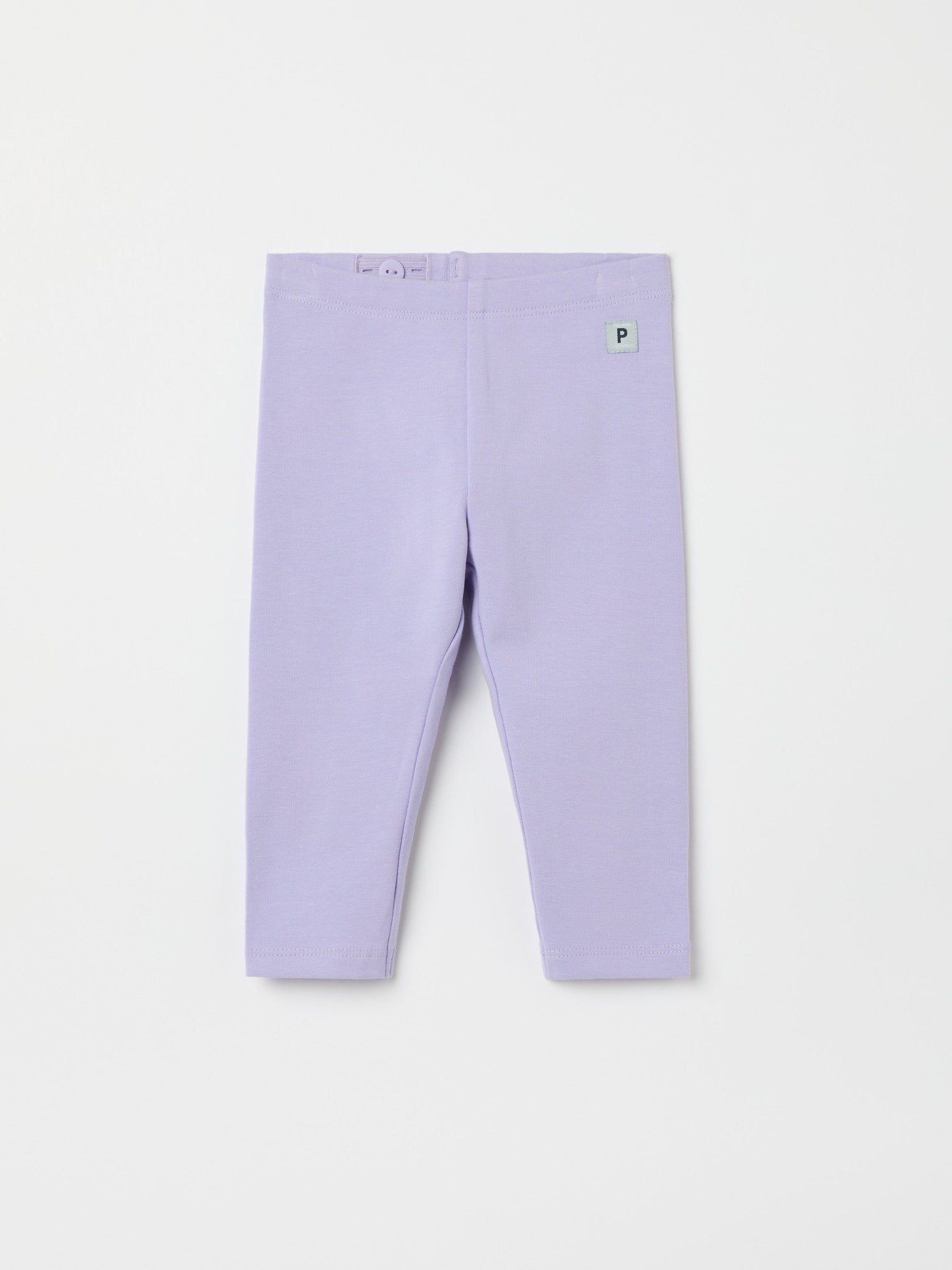 Purple Organic Cotton Baby Leggings from the Polarn O. Pyret baby collection. Ethically produced kids clothing.