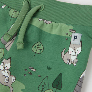 Green Fox Print Baby Joggers from the Polarn O. Pyret baby collection. Clothes made using sustainably sourced materials.