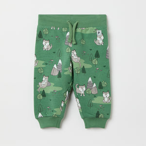 Green Fox Print Baby Joggers from the Polarn O. Pyret baby collection. Clothes made using sustainably sourced materials.