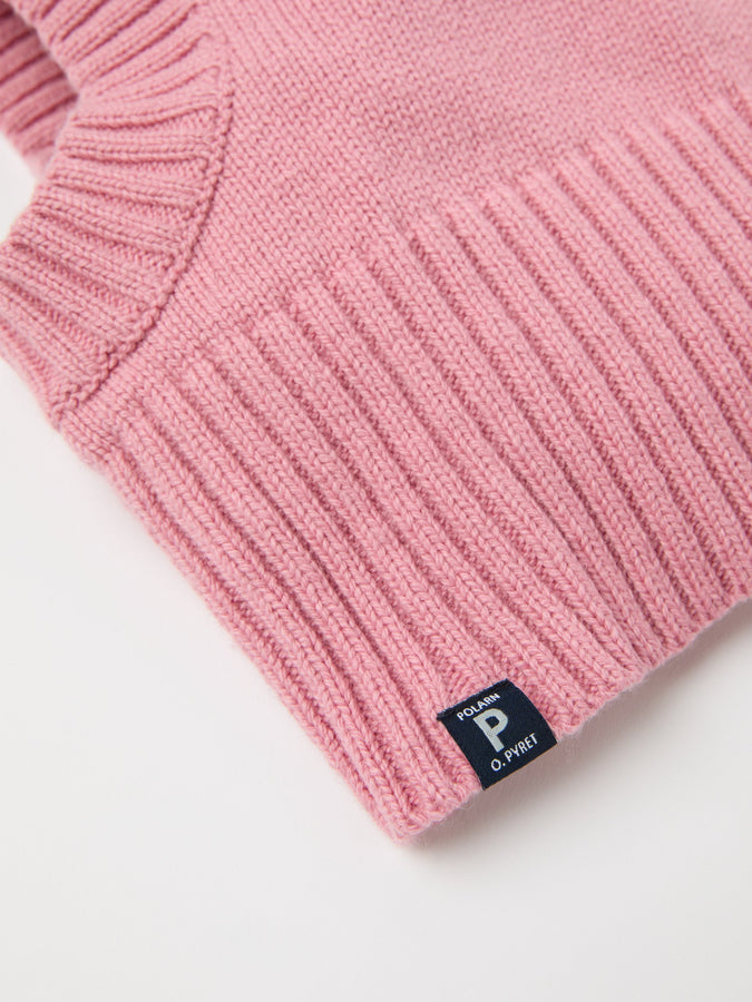 Pink Kids Knitted Balacalava from the Polarn O. Pyret kidswear collection. The best ethical kids outerwear.