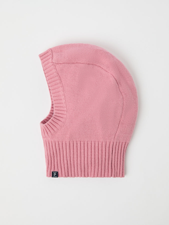 Pink Kids Knitted Balacalava from the Polarn O. Pyret kidswear collection. The best ethical kids outerwear.