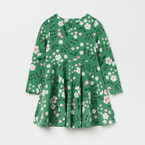 Green Floral Print Kids Dress from the Polarn O. Pyret kidswear collection. Nordic kids clothes made from sustainable sources.