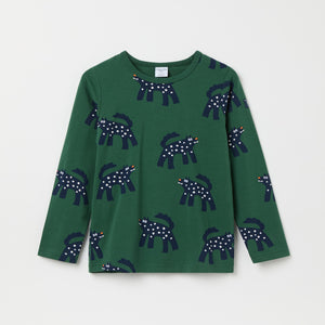 Green Wolf Print Kids Top from the Polarn O. Pyret kidswear collection. Ethically produced kids clothing.