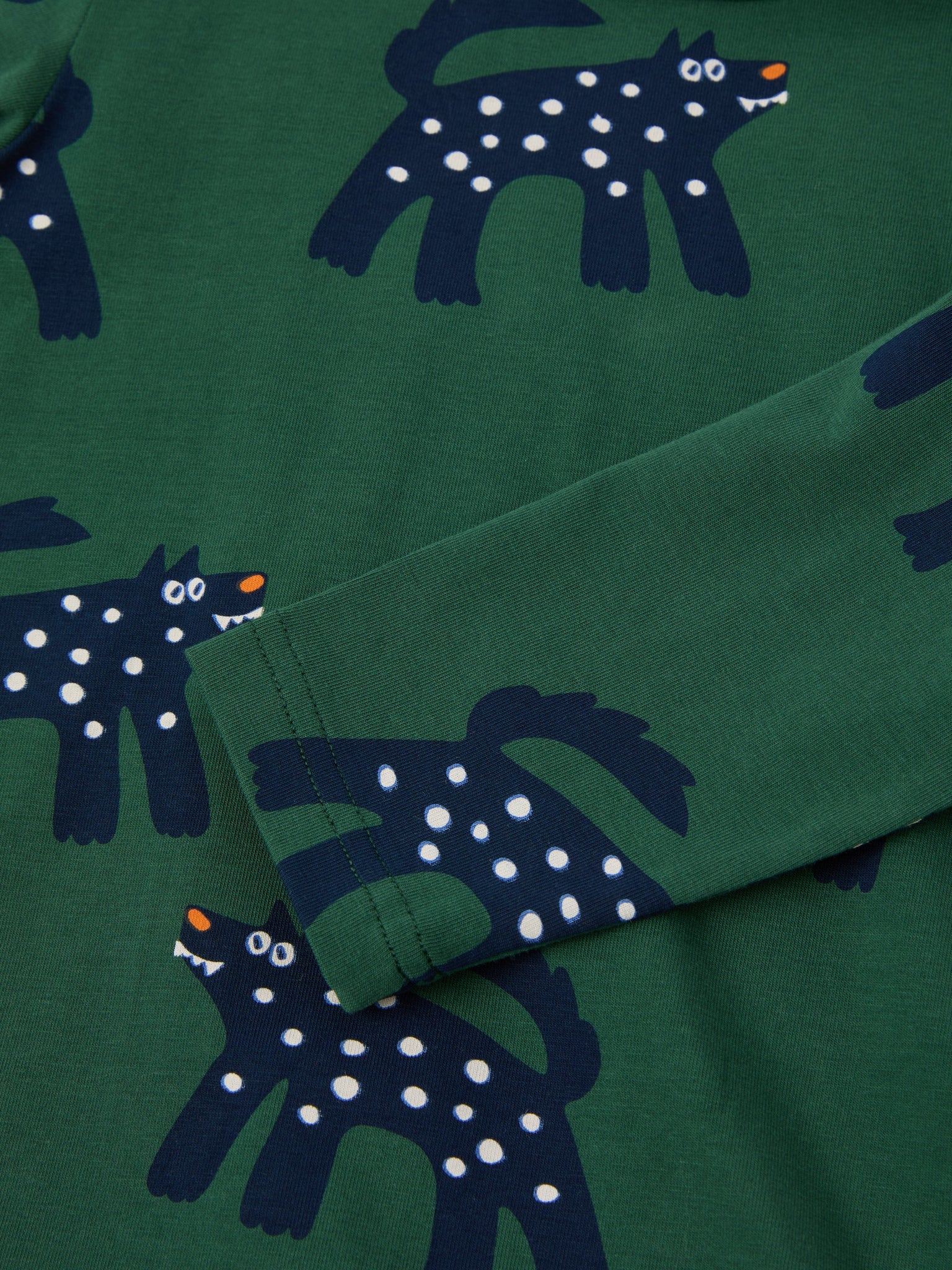 Green Wolf Print Kids Top from the Polarn O. Pyret kidswear collection. Ethically produced kids clothing.