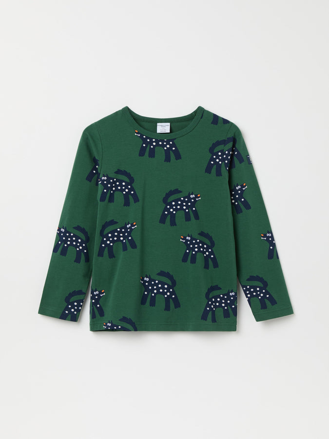 Green Wolf Print Kids Top from the Polarn O. Pyret kidswear collection. Ethically produced kids clothing.