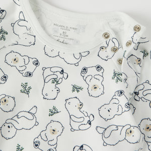 Organic Cotton Bear Print Babygrow from the Polarn O. Pyret baby collection. Nordic kids clothes made from sustainable sources.