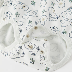 Organic Cotton Bear Print Babygrow from the Polarn O. Pyret baby collection. Nordic kids clothes made from sustainable sources.