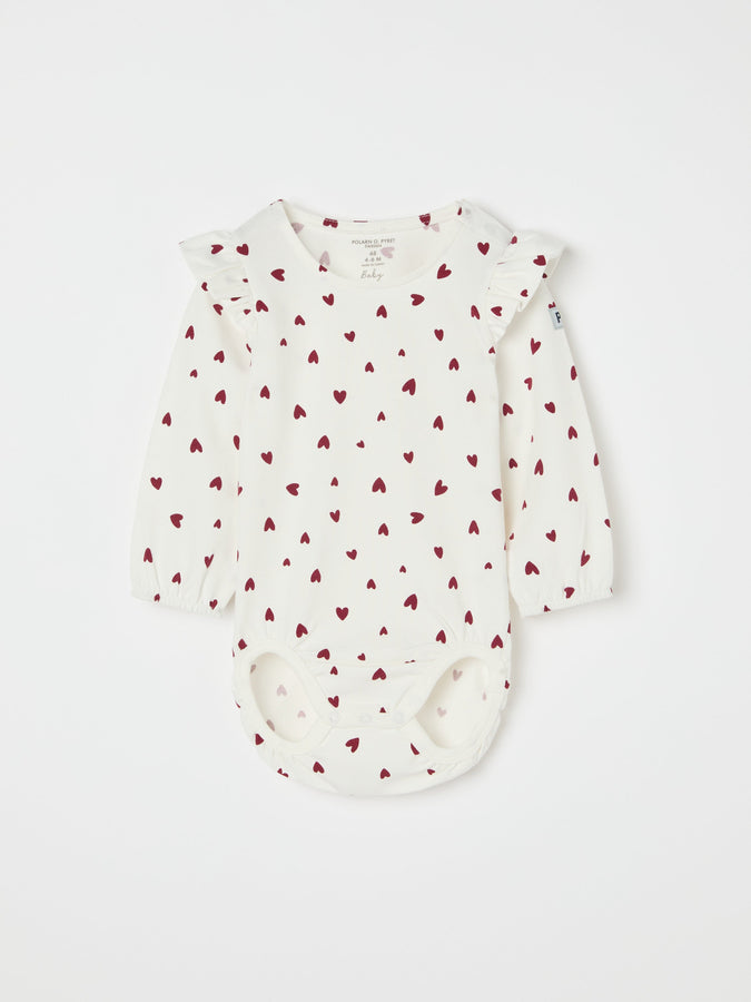 Organic Cotton Heart Print Babygrow from the Polarn O. Pyret baby collection. Ethically produced kids clothing.