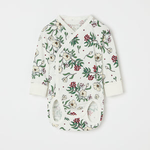 Floral Print Wraparound Babygrow from the Polarn O. Pyret baby collection. Clothes made using sustainably sourced materials.