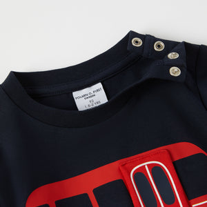 Bus Print Cotton Kids Top from the Polarn O. Pyret kidswear collection. Clothes made using sustainably sourced materials.