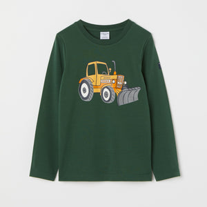 Tractor Print Cotton Kids Top from the Polarn O. Pyret kidswear collection. Nordic kids clothes made from sustainable sources.