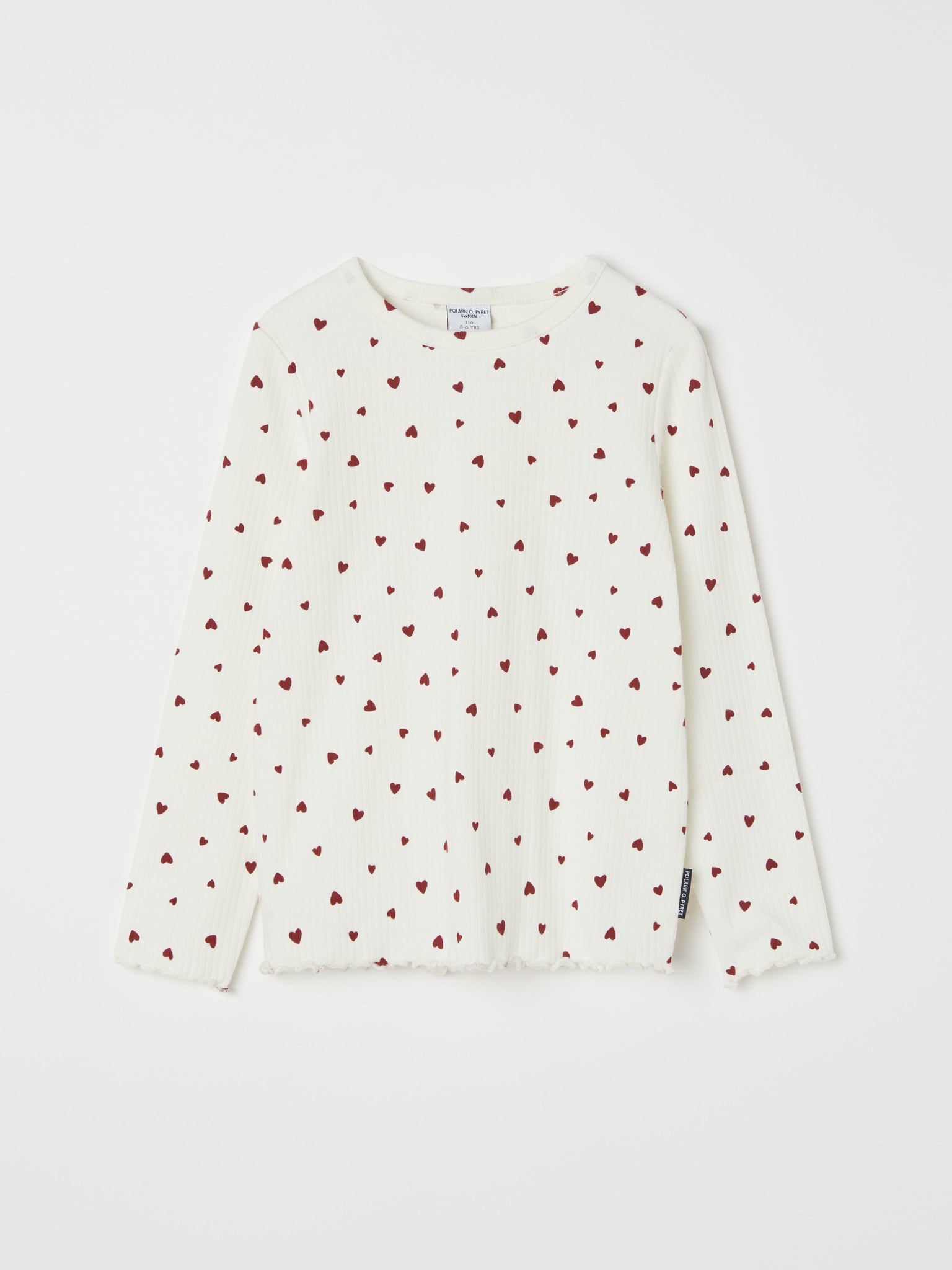 Ribbed Heart Print Kids Top from the Polarn O. Pyret kidswear collection. Ethically produced kids clothing.