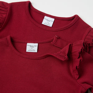 Red Ribbed Kids Top from the Polarn O. Pyret kidswear collection. Nordic kids clothes made from sustainable sources.