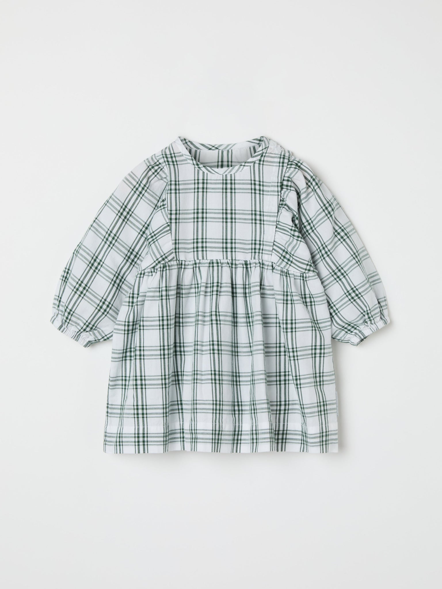 Organic Cotton Checked Baby Dress from the Polarn O. Pyret baby collection. Ethically produced kids clothing.