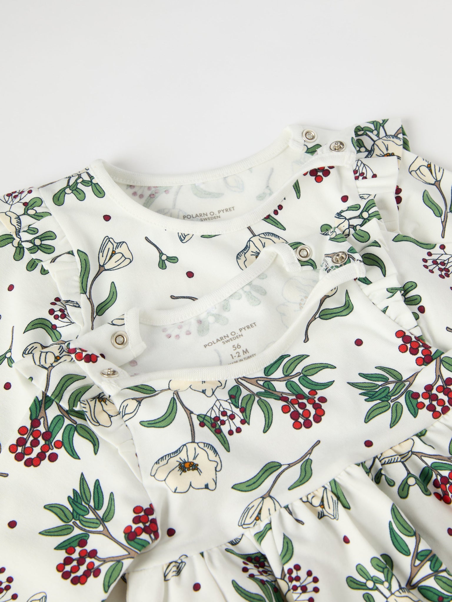 Organic Cotton Floral Print Baby Dress from the Polarn O. Pyret baby collection. Nordic kids clothes made from sustainable sources.