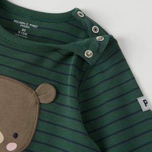 Bear Appliqué Organic Cotton Baby Top from the Polarn O. Pyret baby collection. Clothes made using sustainably sourced materials.