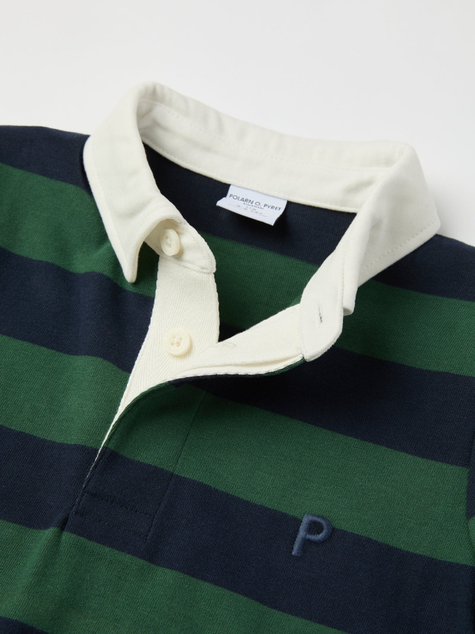 Green Striped Kids Rugby Shirt from the Polarn O. Pyret kidswear collection. Nordic kids clothes made from sustainable sources.