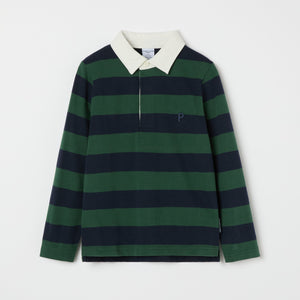 Green Striped Kids Rugby Shirt from the Polarn O. Pyret kidswear collection. Nordic kids clothes made from sustainable sources.