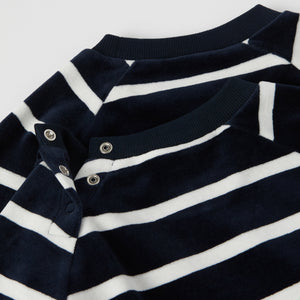 Blue Striped Velour Top from the Polarn O. Pyret kidswear collection. Clothes made using sustainably sourced materials.