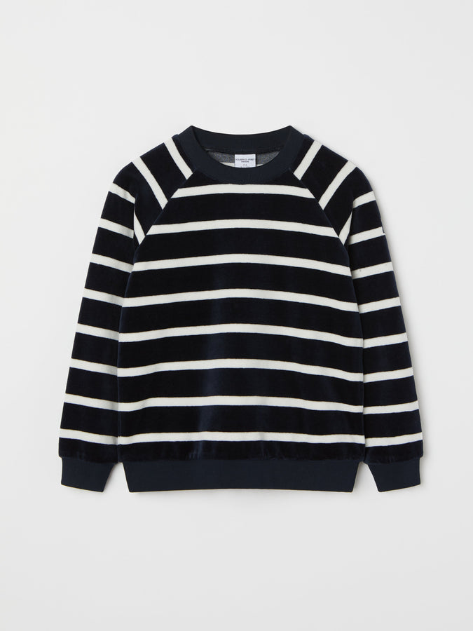 Blue Striped Velour Top from the Polarn O. Pyret kidswear collection. Clothes made using sustainably sourced materials.