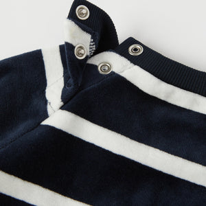 Blue Striped Velour Baby Top from the Polarn O. Pyret baby collection. Nordic kids clothes made from sustainable sources.