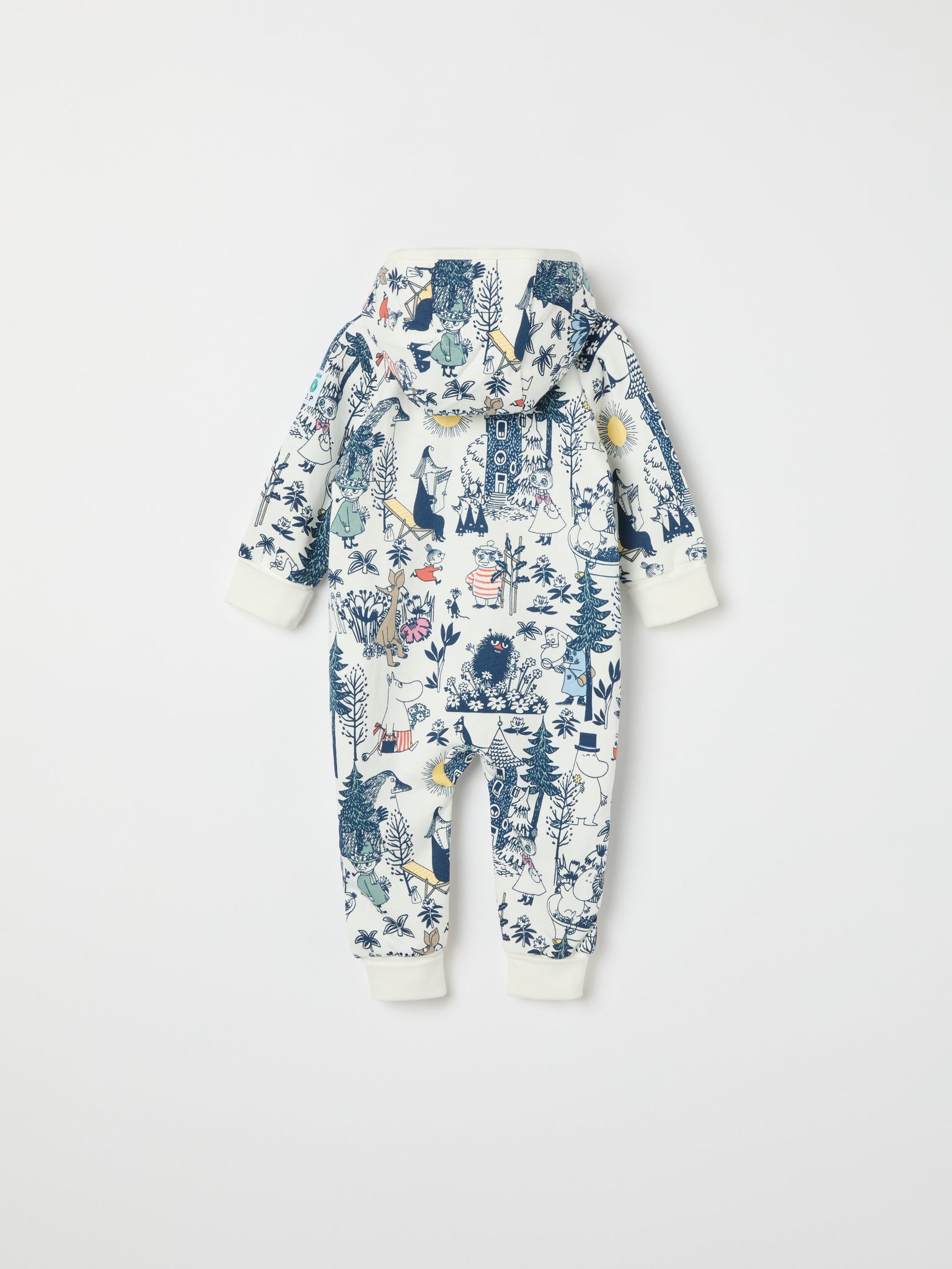 Moomin Print Baby All-in-one from the Polarn O. Pyret baby collection. Clothes made using sustainably sourced materials.