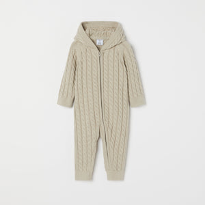 Cable Knit Baby Hooded All-in-one from the Polarn O. Pyret baby collection. Nordic kids clothes made from sustainable sources.