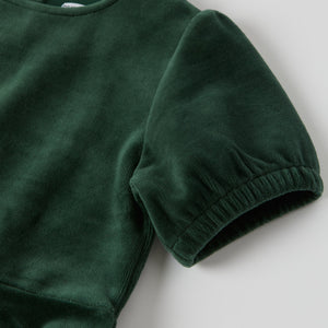 Green Velour Kids Dress from the Polarn O. Pyret kidswear collection. Nordic kids clothes made from sustainable sources.