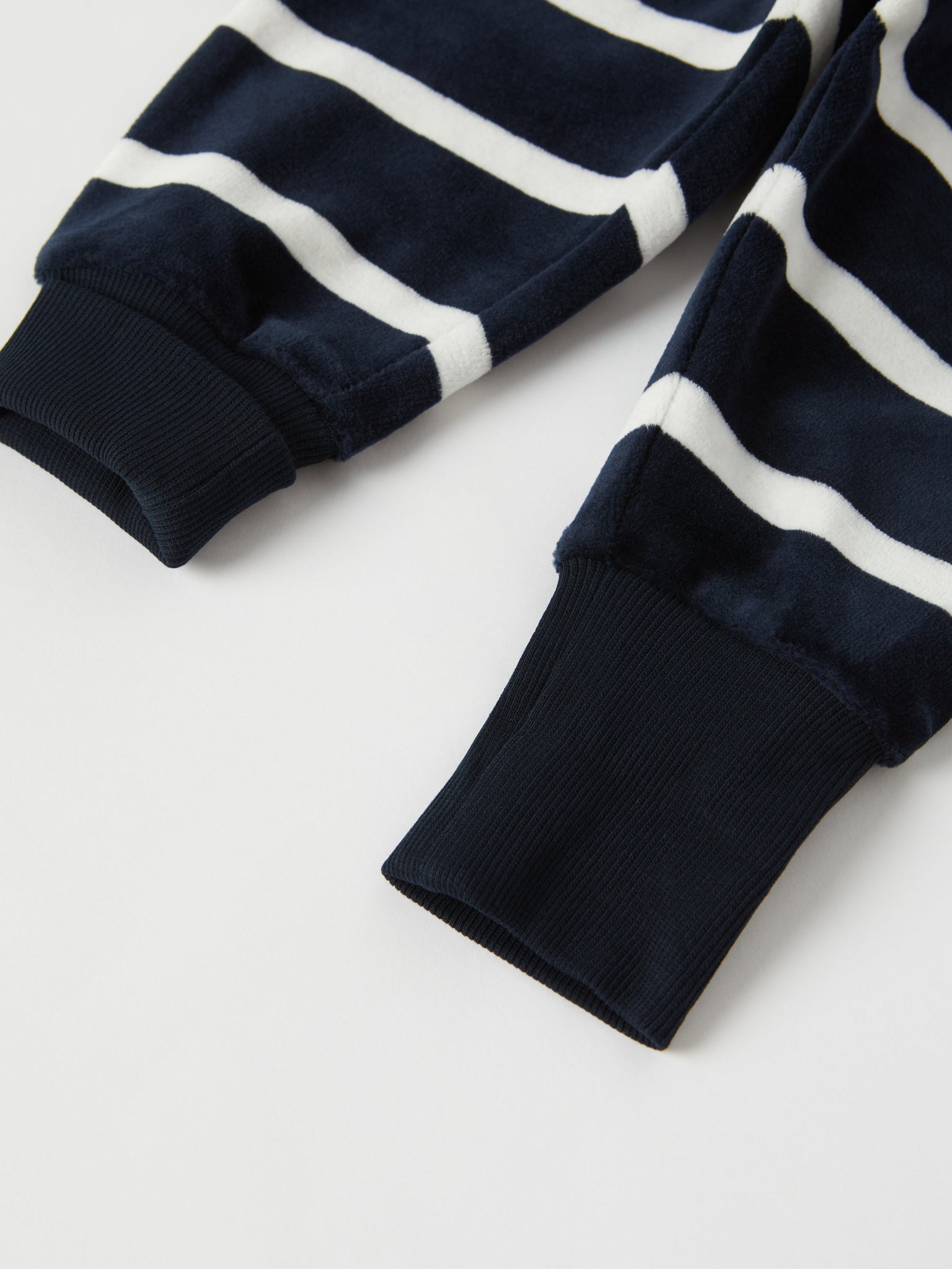 Blue Striped Velour Baby Trousers from the Polarn O. Pyret baby collection. Nordic kids clothes made from sustainable sources.