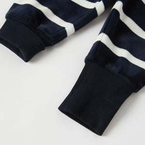 Blue Striped Velour Baby Trousers from the Polarn O. Pyret baby collection. Nordic kids clothes made from sustainable sources.