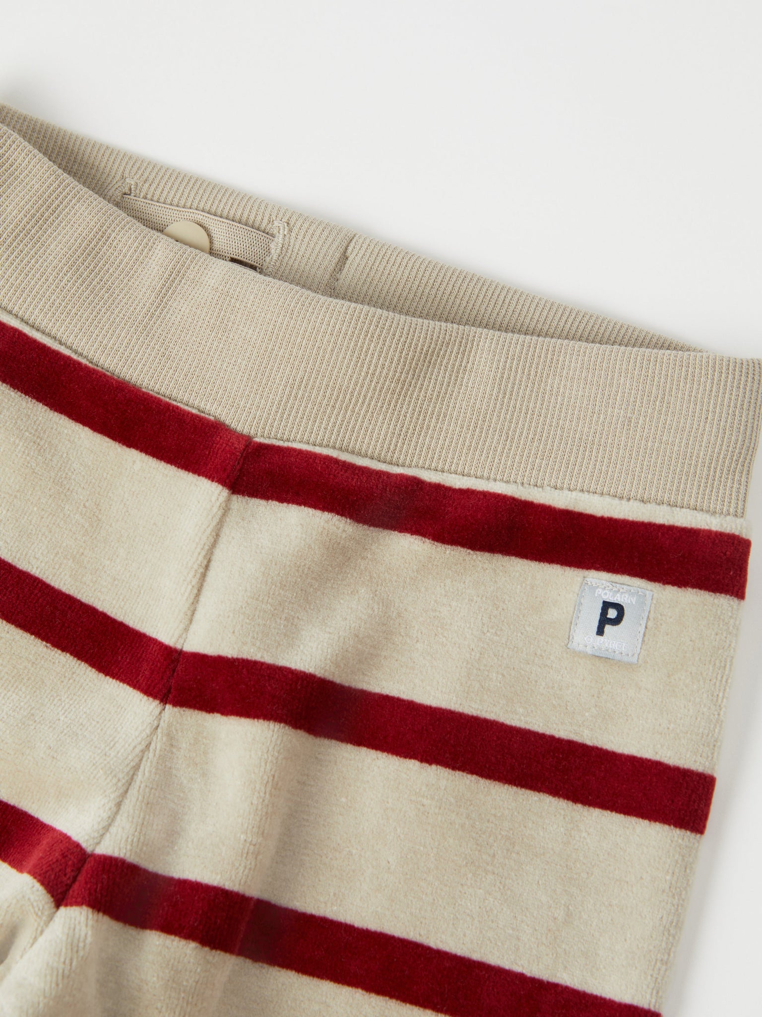 Red Striped Velour Baby Trousers from the Polarn O. Pyret baby collection. Ethically produced kids clothing.