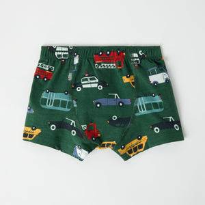 Organic Cotton Car Print Boys Boxers from the Polarn O. Pyret kidswear collection. Nordic kids clothes made from sustainable sources.