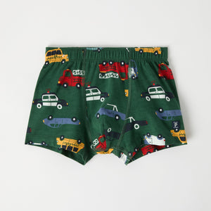 Organic Cotton Car Print Boys Boxers from the Polarn O. Pyret kidswear collection. Nordic kids clothes made from sustainable sources.