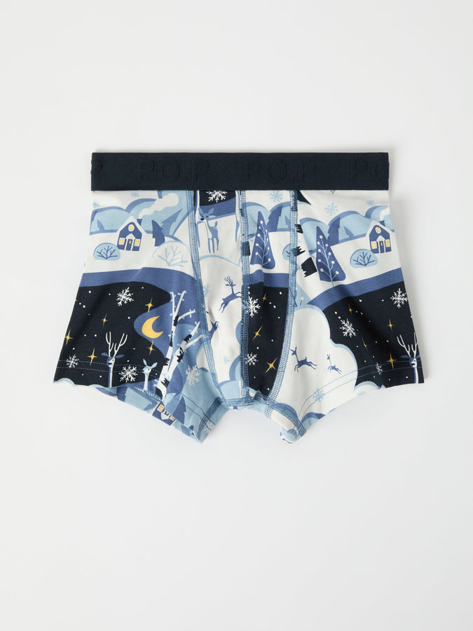 Christmas Print Boys Boxers from the Polarn O. Pyret kidswear collection. Ethically produced kids clothing.