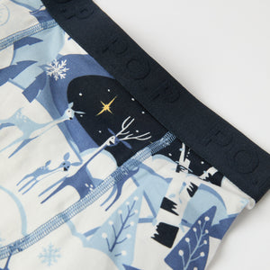 Christmas Print Boys Boxers from the Polarn O. Pyret kidswear collection. Ethically produced kids clothing.