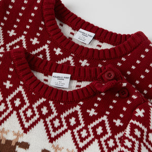 Red Reindeer Fairisle Kids Jumper from the Polarn O. Pyret kidswear collection. Nordic kids clothes made from sustainable sources.