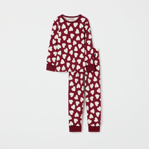 Heart Print Kids Pyjamas from the Polarn O. Pyret kidswear collection. Nordic kids clothes made from sustainable sources.