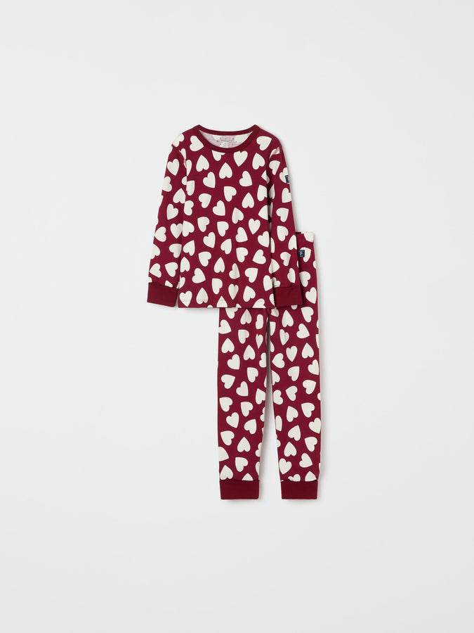 Heart Print Kids Pyjamas from the Polarn O. Pyret kidswear collection. Nordic kids clothes made from sustainable sources.