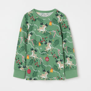 Reindeer Print Kids Pyjamas from the Polarn O. Pyret kidswear collection. Clothes made using sustainably sourced materials.