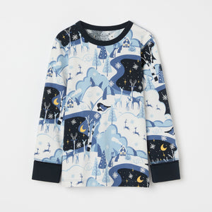 Winter Forest Print Kids Pyjamas from the Polarn O. Pyret kidswear collection. Clothes made using sustainably sourced materials.