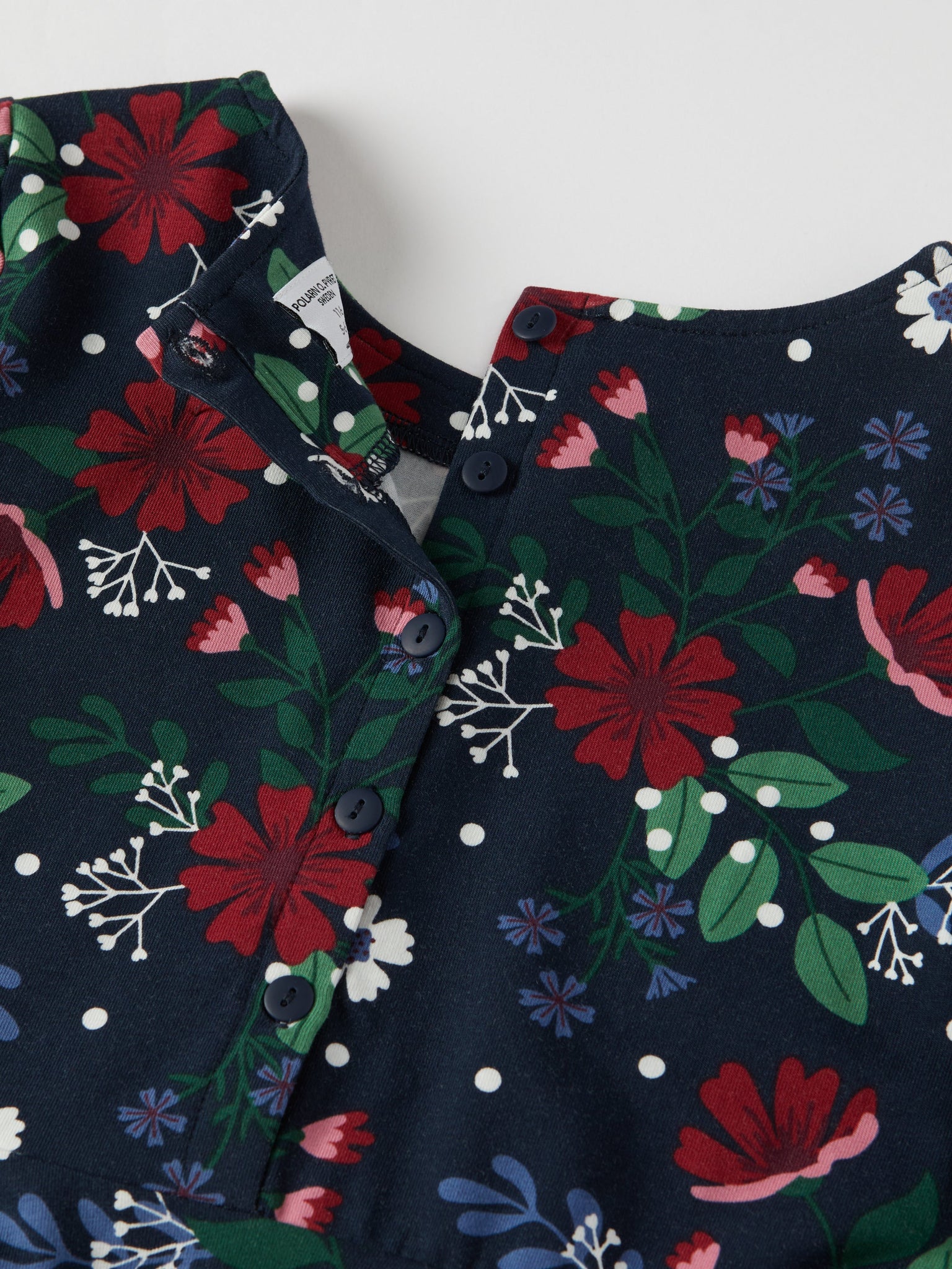 Blue Festive Floral Print Kids Dress from the Polarn O. Pyret kidswear collection. Ethically produced kids clothing.