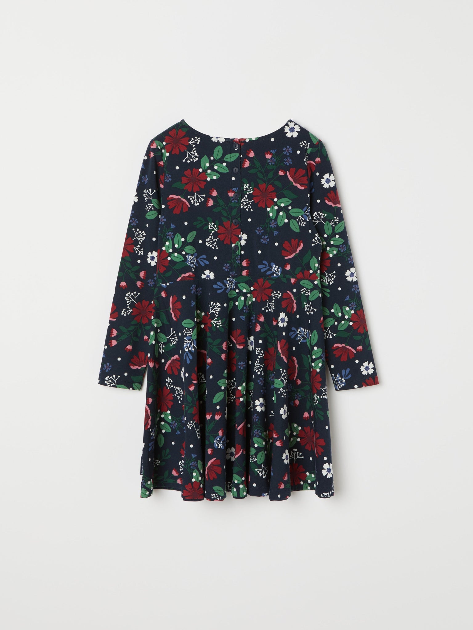 Blue Festive Floral Print Kids Dress from the Polarn O. Pyret kidswear collection. Ethically produced kids clothing.