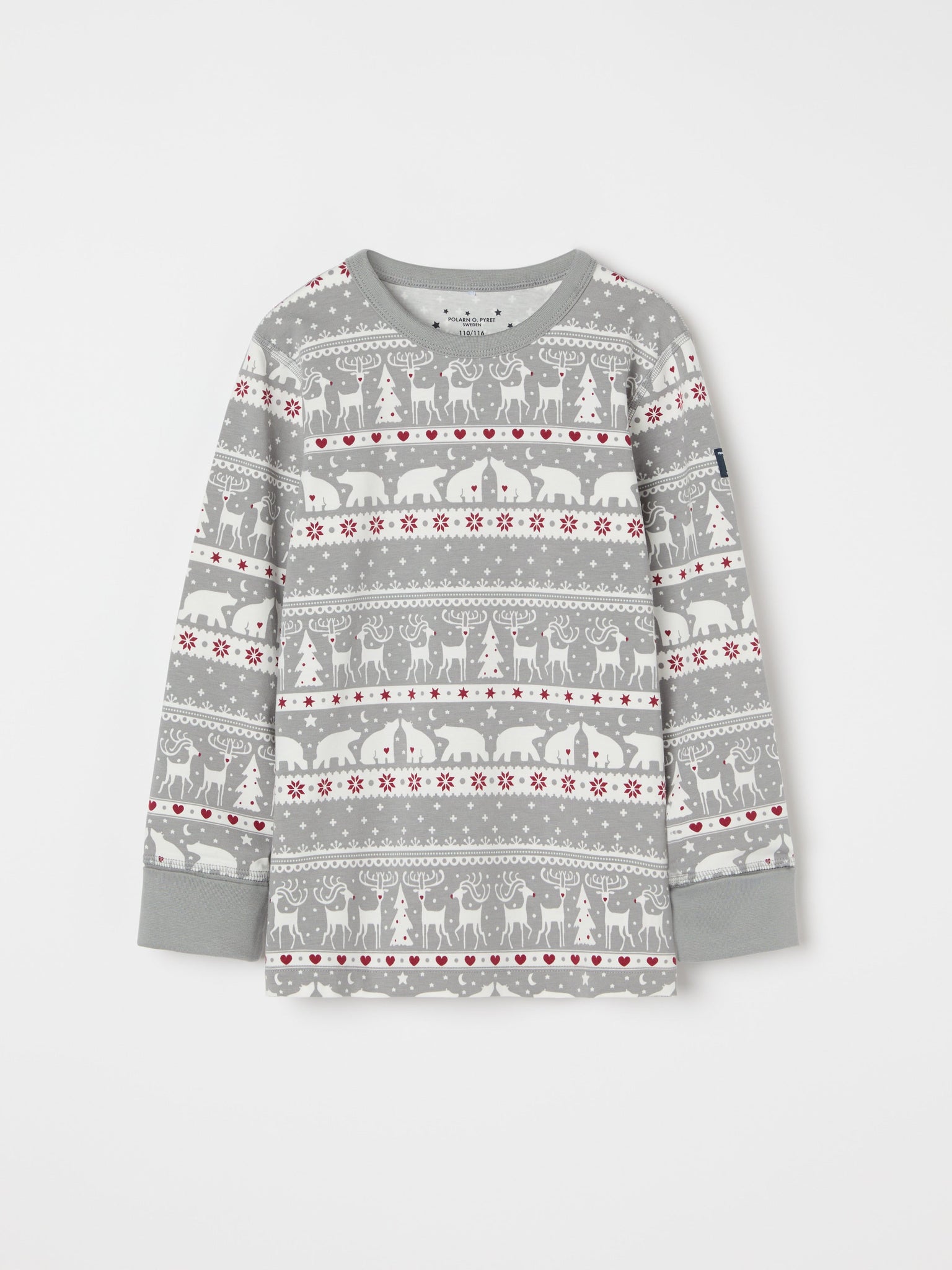 Nordic Christmas Print Kids Pyjamas from the Polarn O. Pyret kidswear collection. Nordic kids clothes made from sustainable sources.