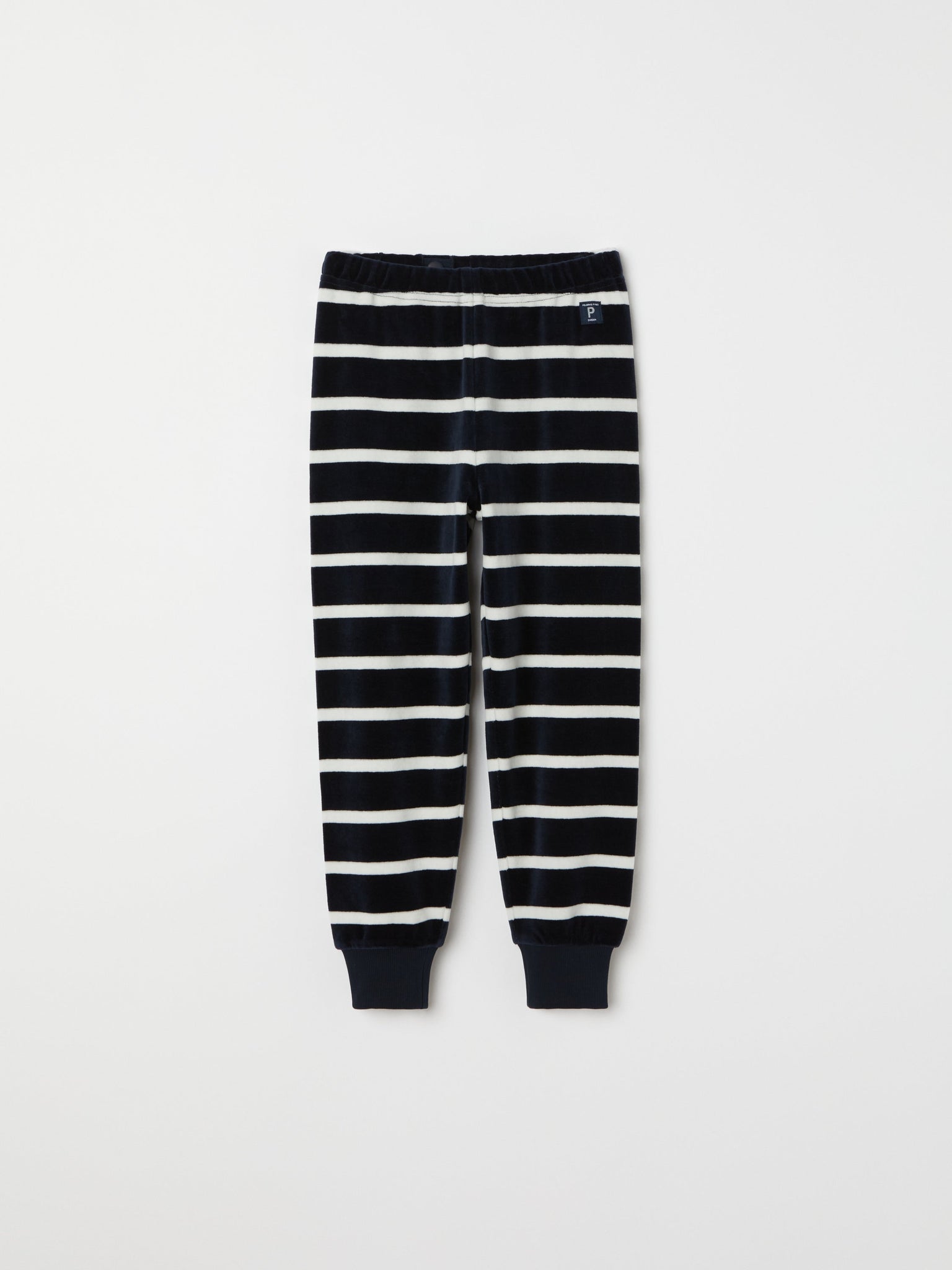 Navy Striped Velour Leggings from the Polarn O. Pyret kidswear collection. Nordic kids clothes made from sustainable sources.