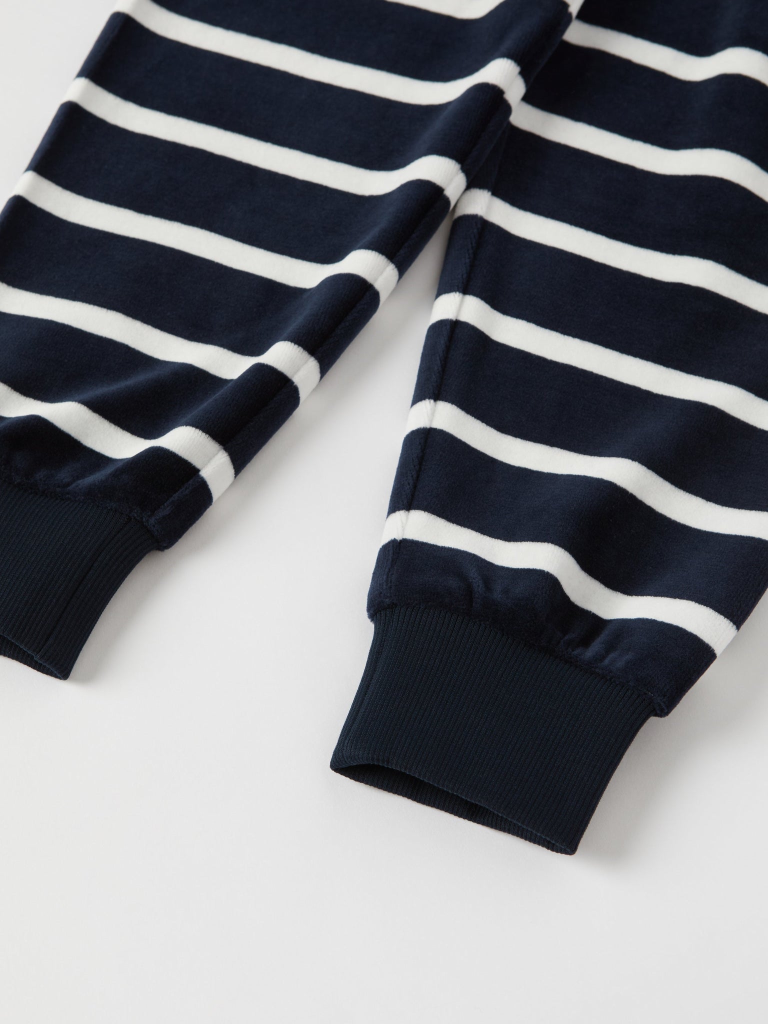 Navy Striped Velour Leggings from the Polarn O. Pyret kidswear collection. Nordic kids clothes made from sustainable sources.