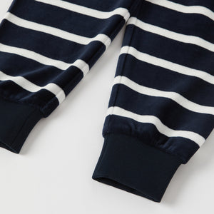 Navy Striped Velour Leggings from the Polarn O. Pyret kidswear collection. Nordic kids clothes made from sustainable sources.