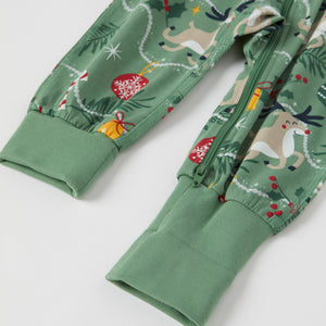 Reindeer Print Baby Sleepsuit from the Polarn O. Pyret baby collection. Nordic kids clothes made from sustainable sources.