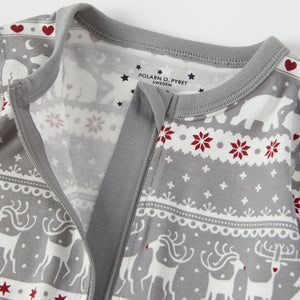 Nordic Christmas Print Baby Sleepsuit from the Polarn O. Pyret baby collection. Ethically produced kids clothing.