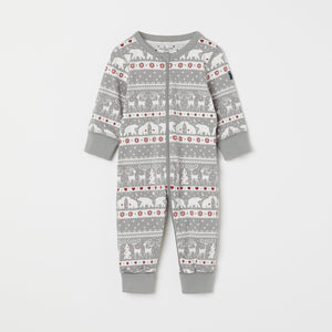 Nordic Christmas Print Baby Sleepsuit from the Polarn O. Pyret baby collection. Ethically produced kids clothing.