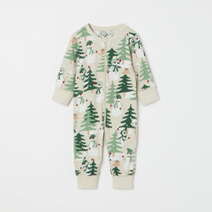 Nordic Forest Print Baby Sleepsuit from the Polarn O. Pyret baby collection. Clothes made using sustainably sourced materials.